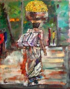 "African woman with flower basket"
