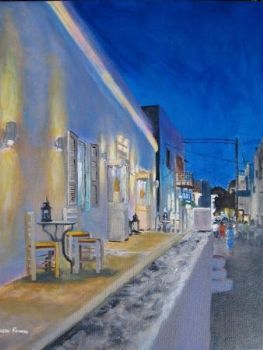 "Street Scene in Mykonos After Dark"