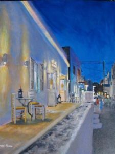 "Street Scene in Mykonos After Dark"