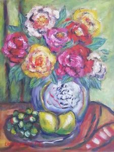 "Roses and Fruit Still Life"