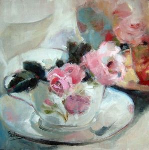 "Pink Roses in Teacup"