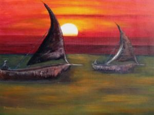 "Fishing Boats on the Lake"