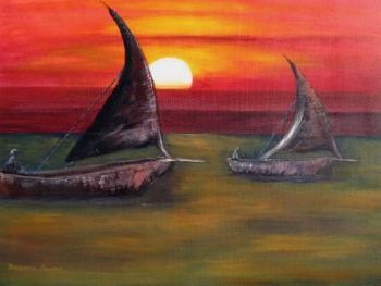 "Fishing Boats on the Lake"
