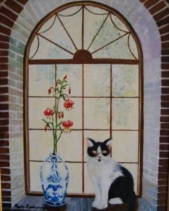 "Cat and Flowers"