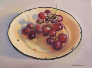 "Yellow Enamel Bowl with Grapes"