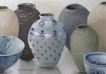 "Blue Bee Ginger Jar"