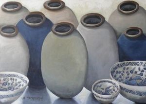 "Prussian Blue Imari Lava Pots"