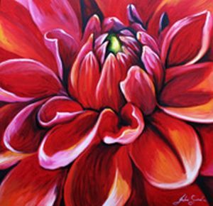 "Fiery Red Dahlia Flower"