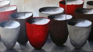 "Red Quartz Lava Pots Triptych"