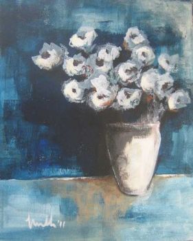 "White flowers with Blue Background"