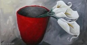 "Arums in Red Lava Pot"