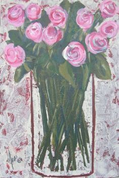 "Pink Roses on White b/ground"