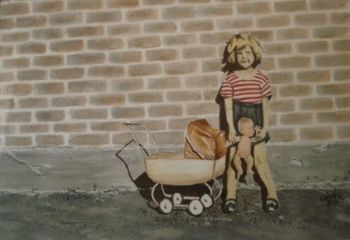 "Girl with doll and pram"