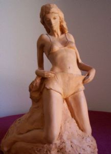 "Kneeling Girl on Beach"