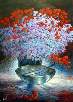 "Silver Bowl & Flowers"