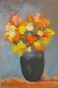 "Blue bowl with flowers"
