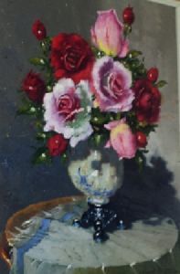 "Pink and Red Roses in Vase"