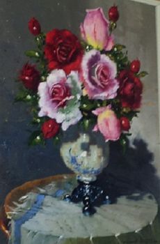 "Pink and Red Roses in Vase"