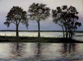 "Sunset 3 trees in Blue"