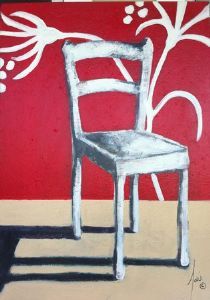 "White Chair with Red Background"