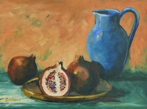 "Pomegranates and Blue Jug"