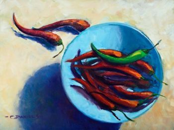 "Chillies in a Small Blue Bowl"