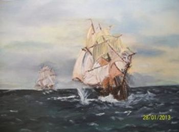 "Old Tall Ships in Battle"