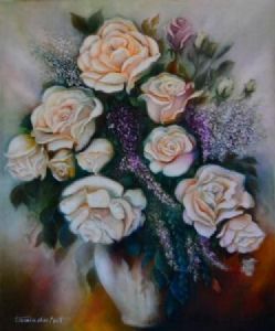"White Blushing Roses in Mauve Mood"