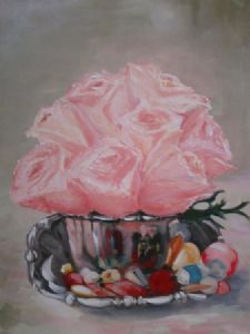 "Roses in Silver Bowl"