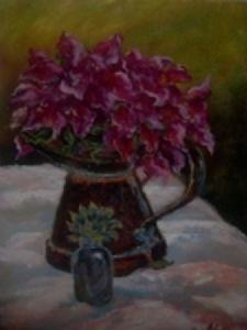 "Bougainvillea in Rusted Jug"