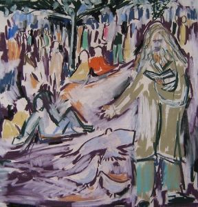 "City Crowd, Preacher and Pigeons"