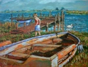 "Tess and the derelict boat"