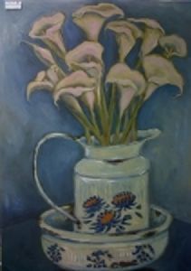 "Arum lilies in Enamel Jug"