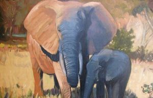 "Elephant Mother and her Calf"