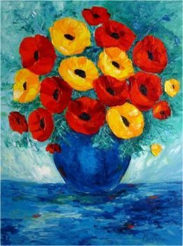 "Poppies in Blue Vase"