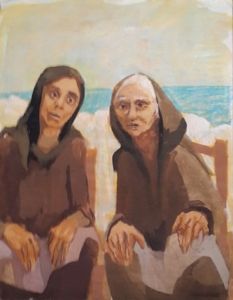 "Two Seated Ladies by the Sea"