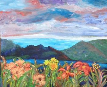 "Landscape with Mountains and Flowers"