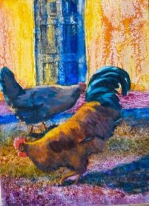 "Feeding Time - Cock and Hen"
