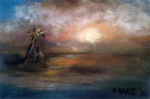 "Stormy Sunset - Windmill Miniature"