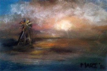 "Stormy Sunset - Windmill Miniature"