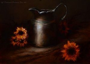 "Silver Pitcher with Sunflowers"