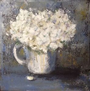 "White Flowers in a White Jug"