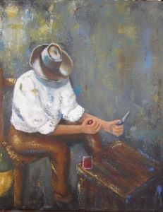 "Seated Man with Apple and Wine"