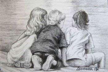 "Miniature - Three Children on the Waterfront"