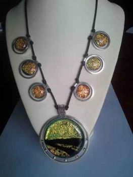 "Landscape in Glass and Silver Pendant"