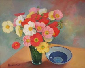 "Poppies in Green Vase"