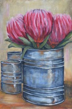 "Tin With Pink Proteas"
