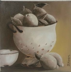 "Enamel Strainer with Lemons"