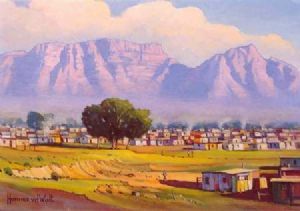 "Table Mountain Towering over a Smokey Haze"
