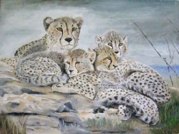 "Cheetah Mom with Babies"